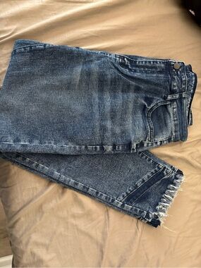 Classic Dark Blue Women Jeans - Casual Frayed Hem